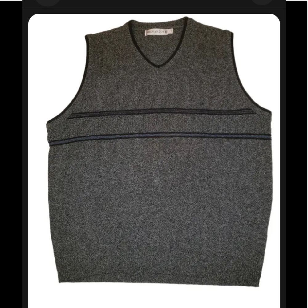 Shenandoah Knit Pullover V-Neck Charcoal Grey Striped Vest Men's Size Large VTG